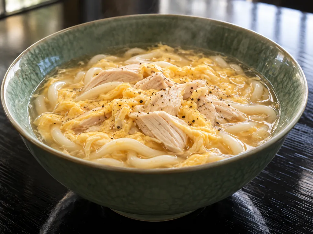 鶏むね肉と卵の酸辣湯うどんの完成イメージ