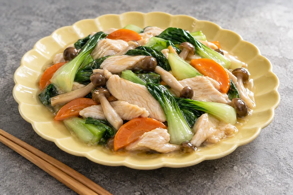 鶏むね肉とチンゲン菜の八宝菜あんの完成イメージ