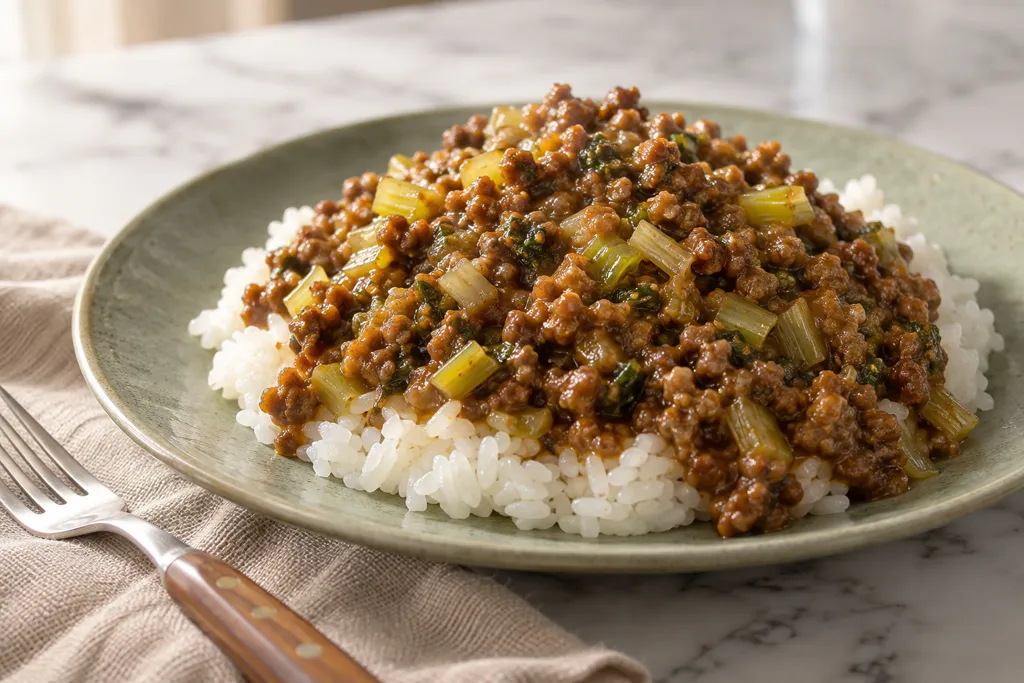 合いびき肉とセロリのドライカレーの完成イメージ