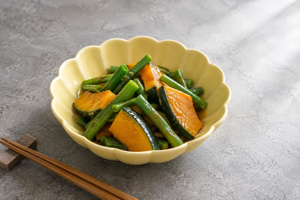 いんげんとかぼちゃの蒸し野菜中華だれの完成イメージ