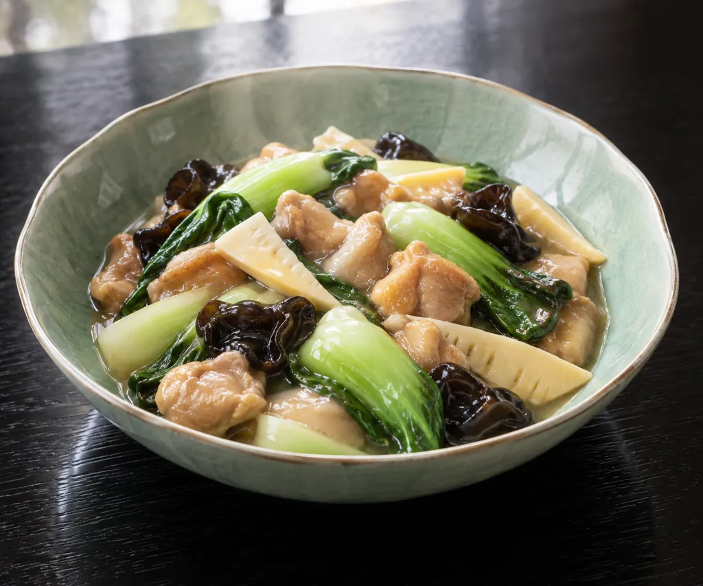 鶏もも肉とチンゲン菜の八宝菜の完成イメージ