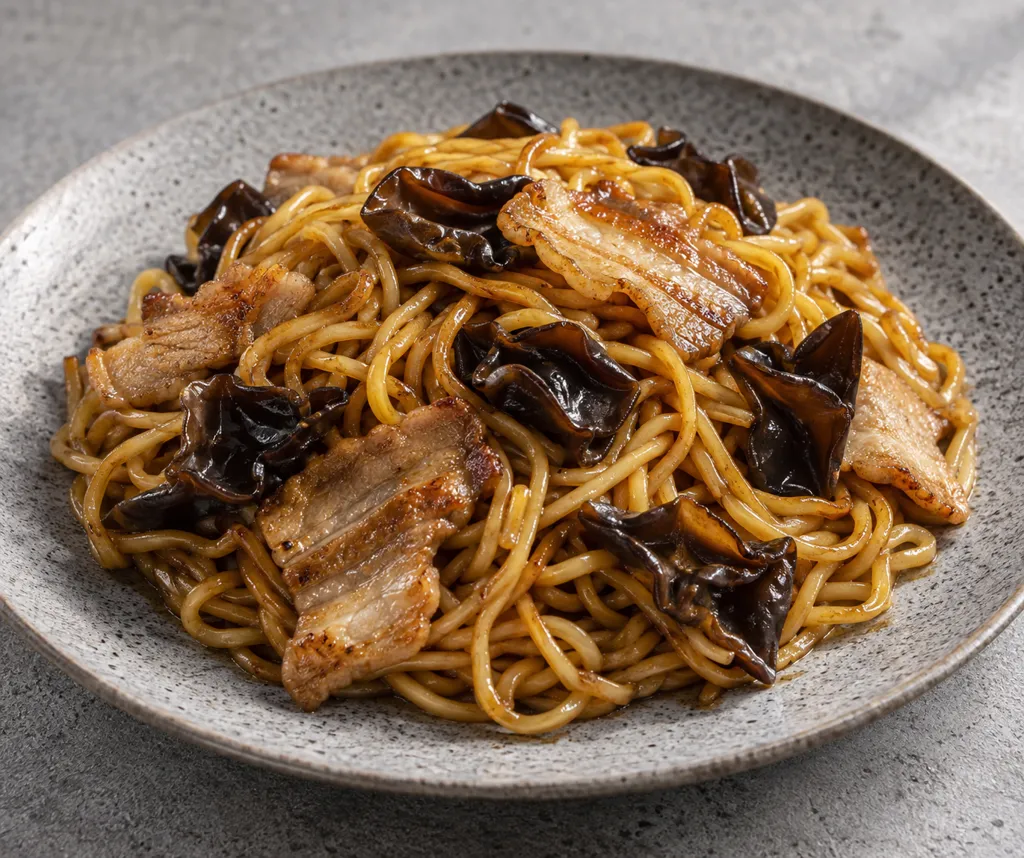 豚バラ肉ときくらげの焼きそばの完成イメージ