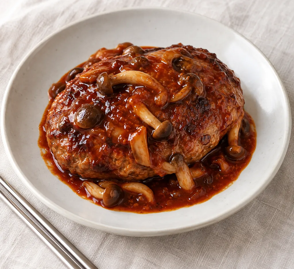合いびき肉としめじの韓国ハンバーグの完成イメージ