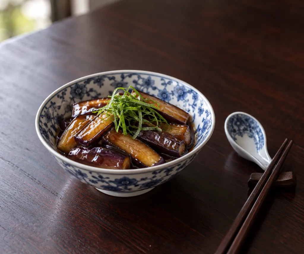 なすの中華甘酢揚げ焼き 大葉のせの完成イメージ