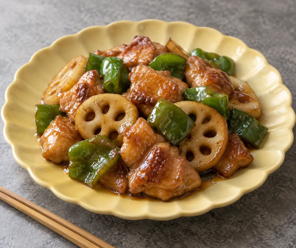 鶏もも肉とれんこんの甘酢あんの完成イメージ