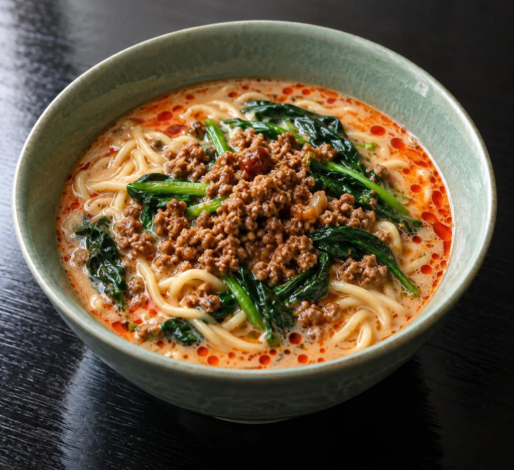 合いびき肉とほうれん草の香味担々麺の完成イメージ