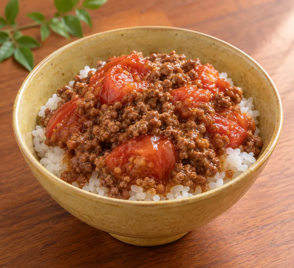 トマトの牛そぼろ丼の完成イメージ