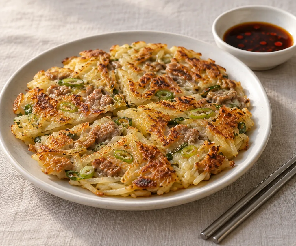 豚こま肉とねぎのじゃがチヂミの完成イメージ