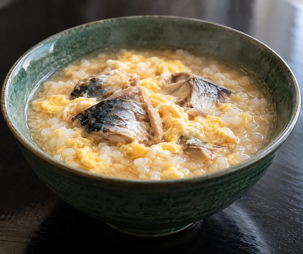 さばと卵の味噌中華雑炊の完成イメージ