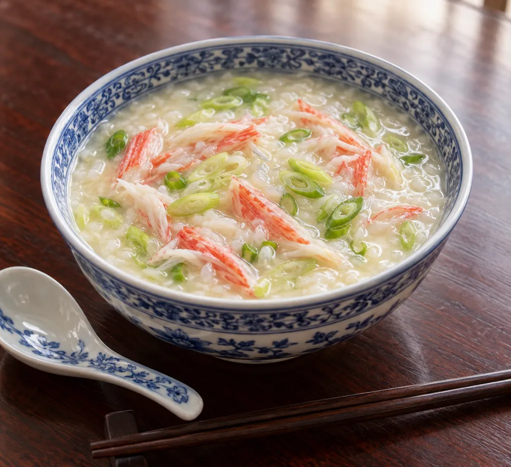 かにかまとねぎの中華粥の完成イメージ