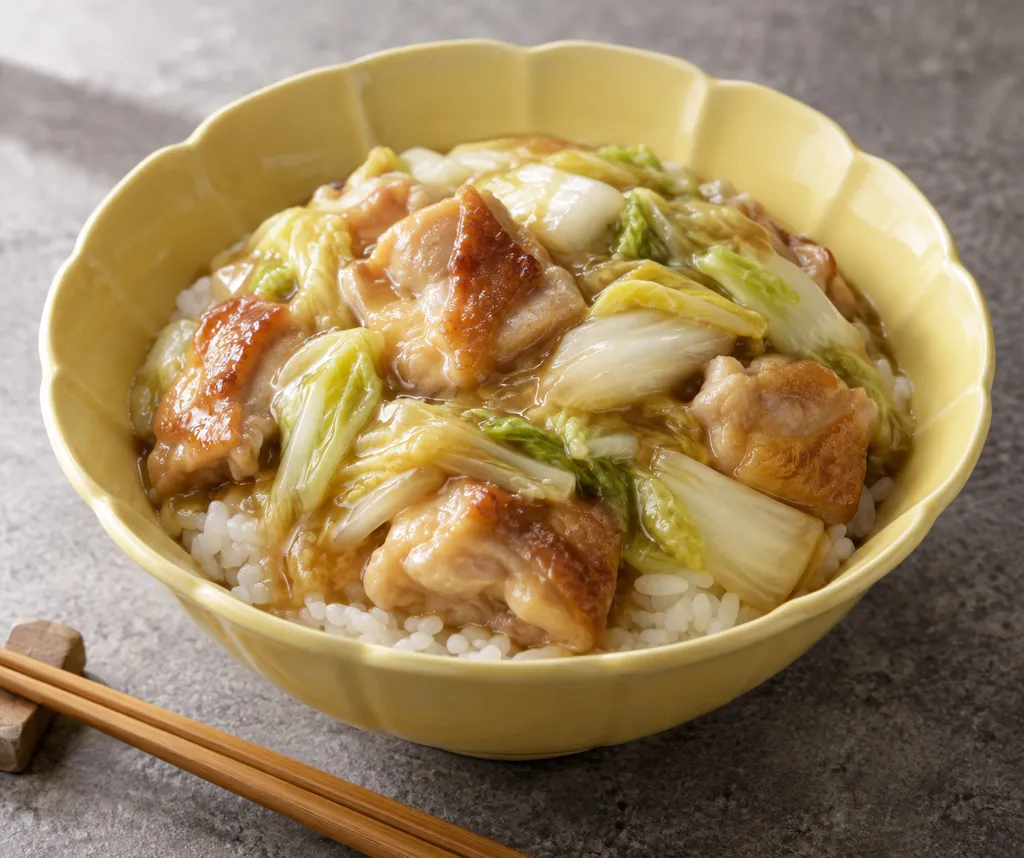 鶏もも肉と白菜の中華かけごはんの完成イメージ