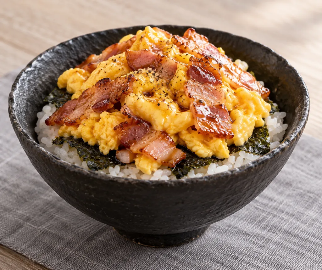 ベーコンと卵ののり弁風丼の完成イメージ