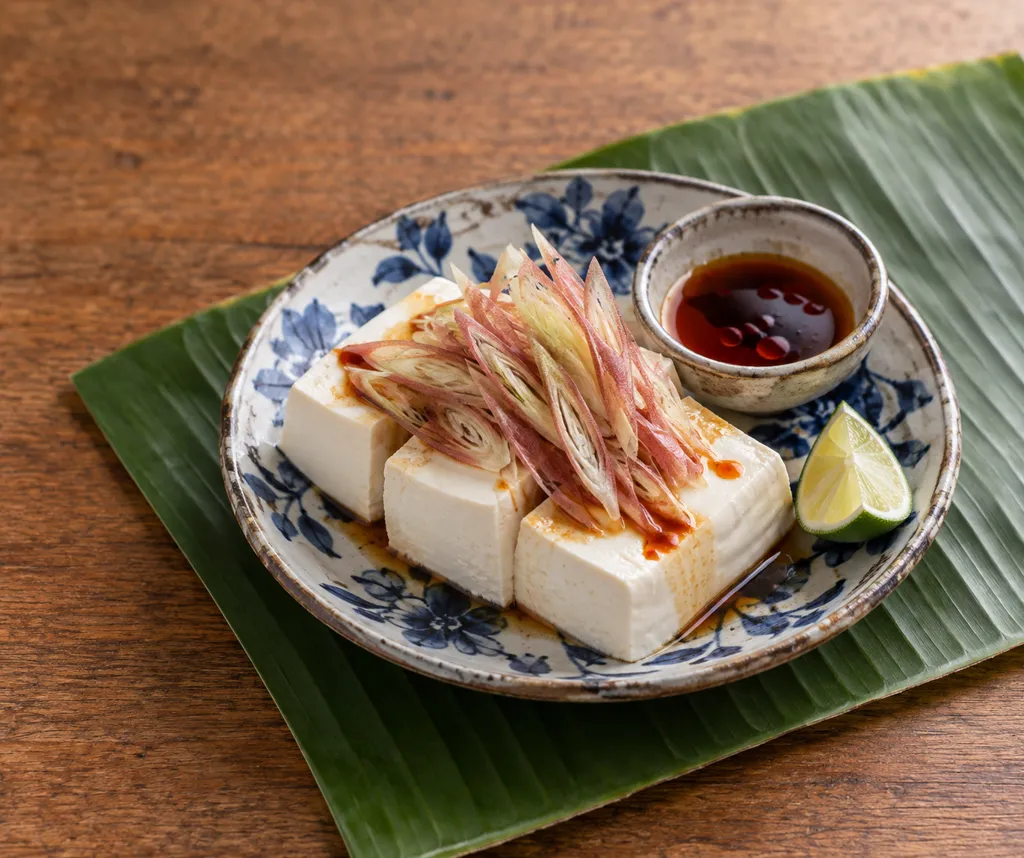 木綿豆腐とみょうがの韓国風冷ややっこの完成イメージ