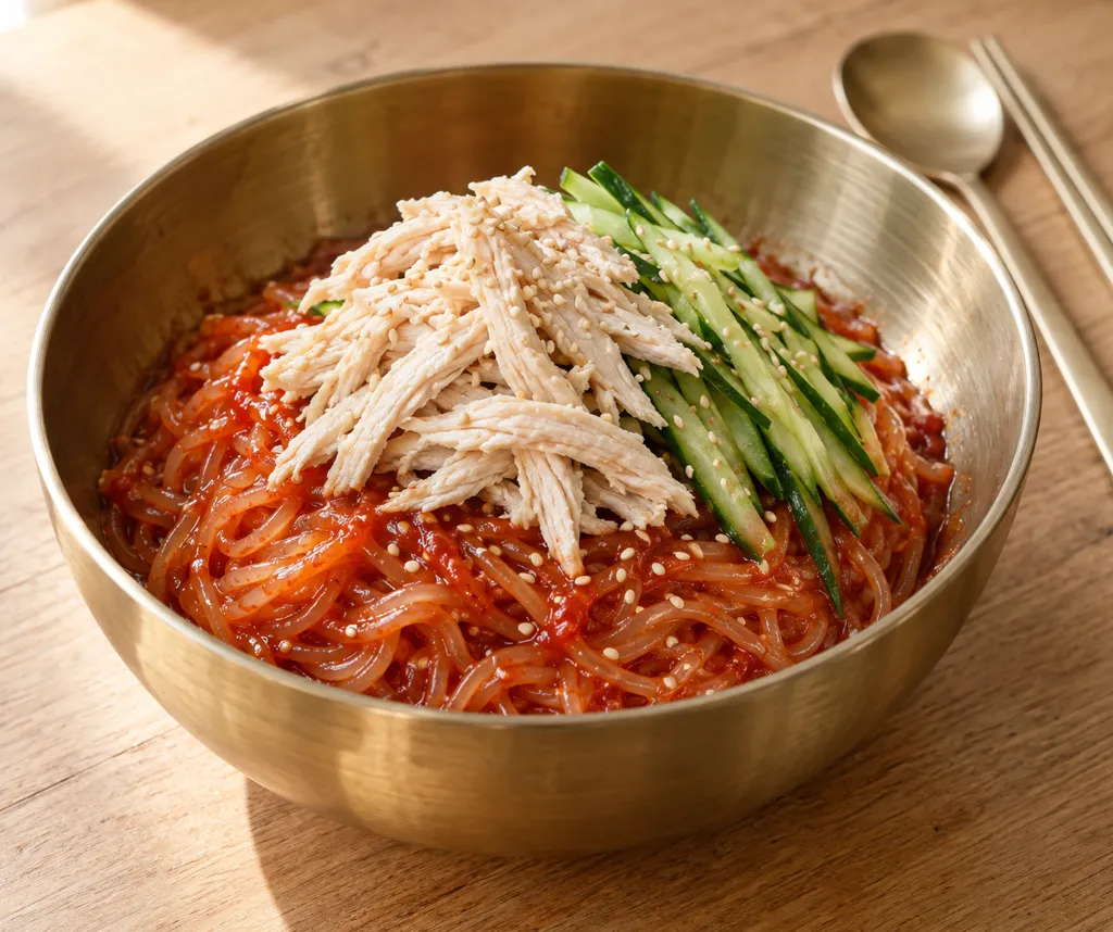 鶏むね肉ときゅうりの冷麺ビビン麺の完成イメージ