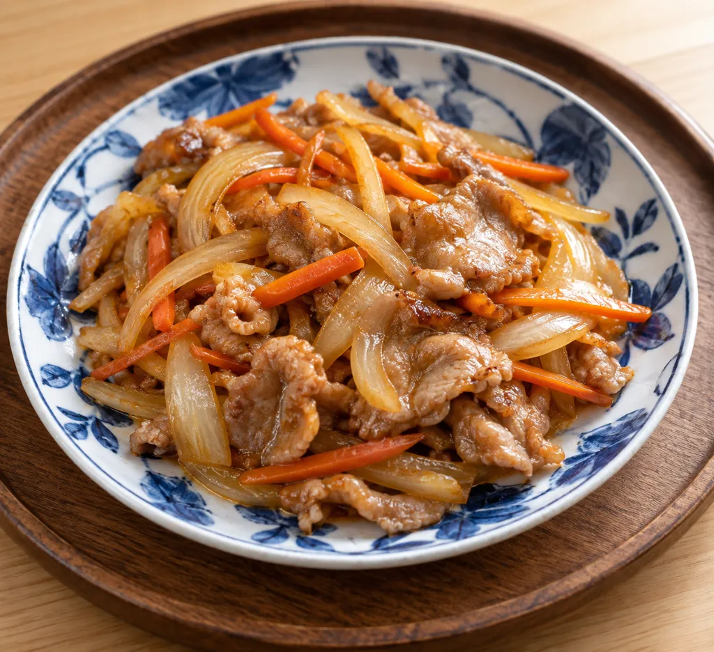 豚肩ロースと玉ねぎのごま味噌炒めの完成イメージ