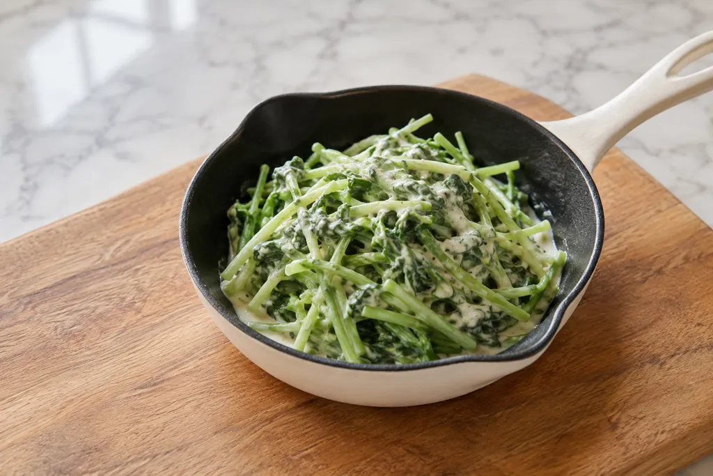 豆苗のにんにくクリーム和えの完成イメージ