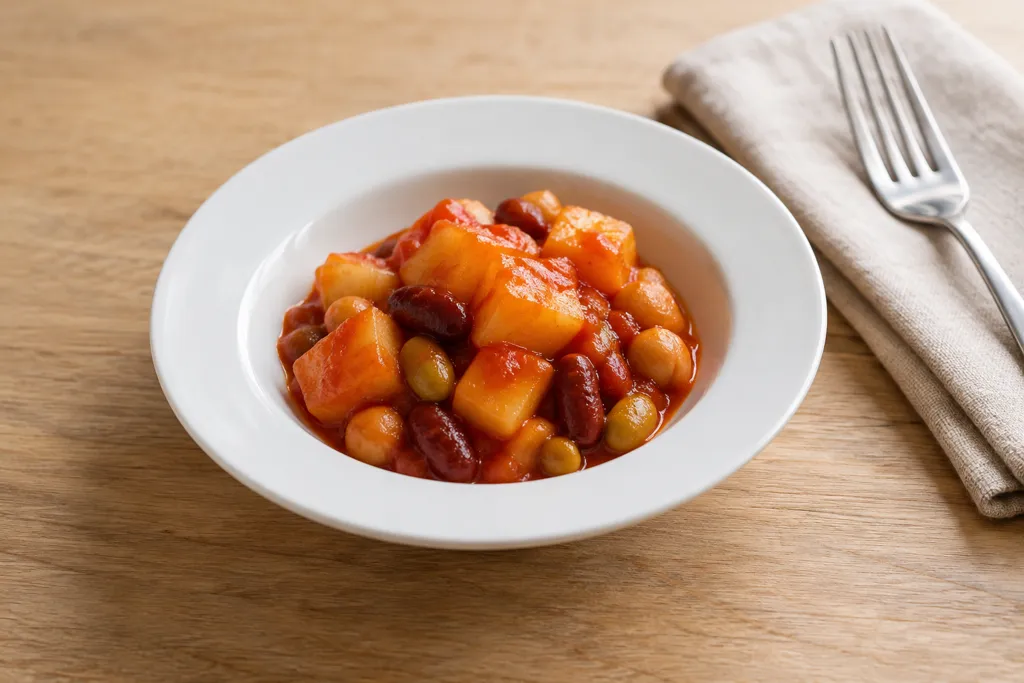 豆とじゃがいものケチャップ煮の完成イメージ