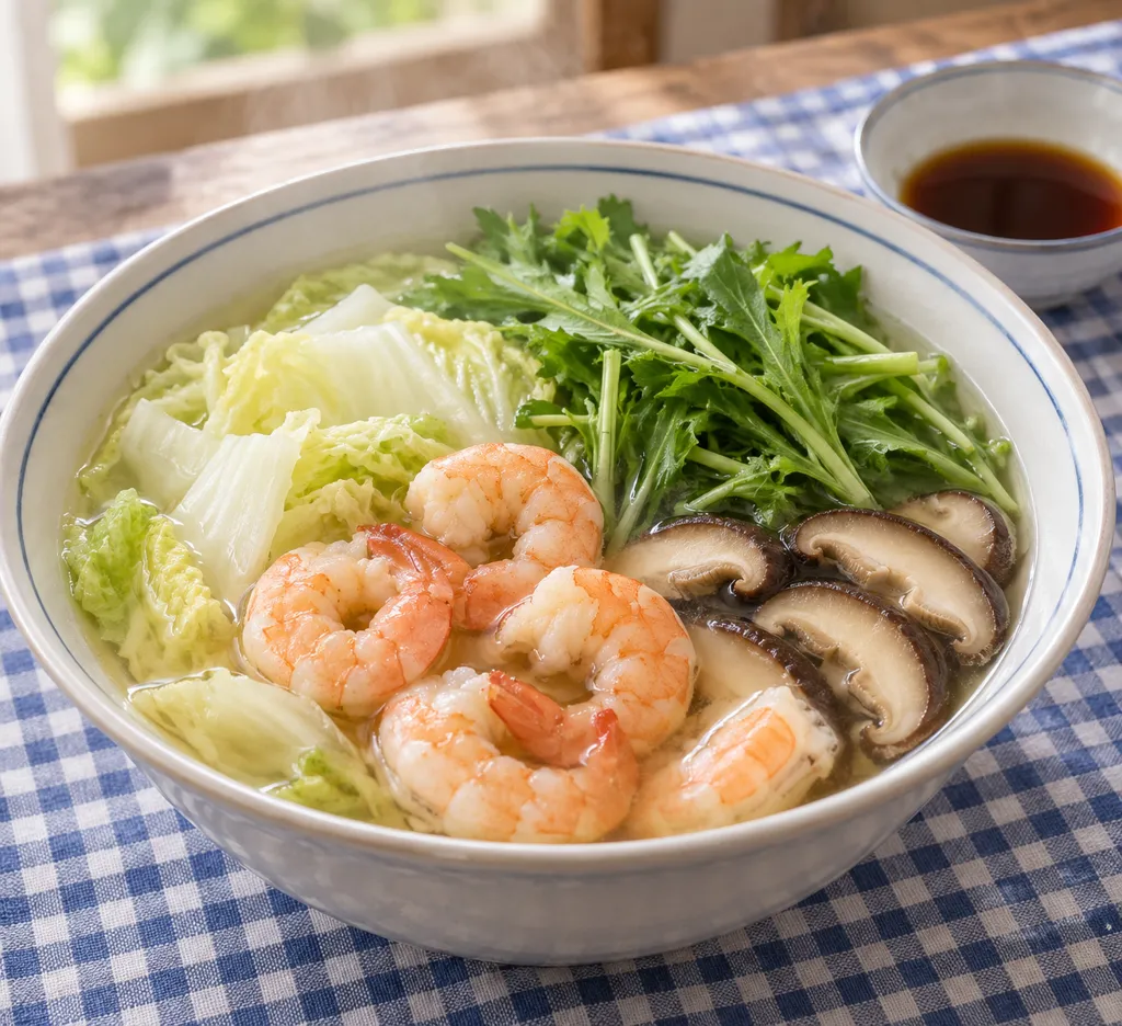 えびと水菜の寄せ鍋の完成イメージ
