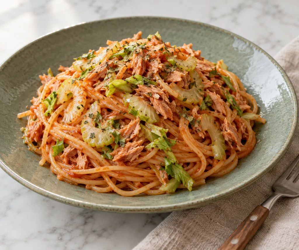 ツナとセロリのケチャップパスタの完成イメージ