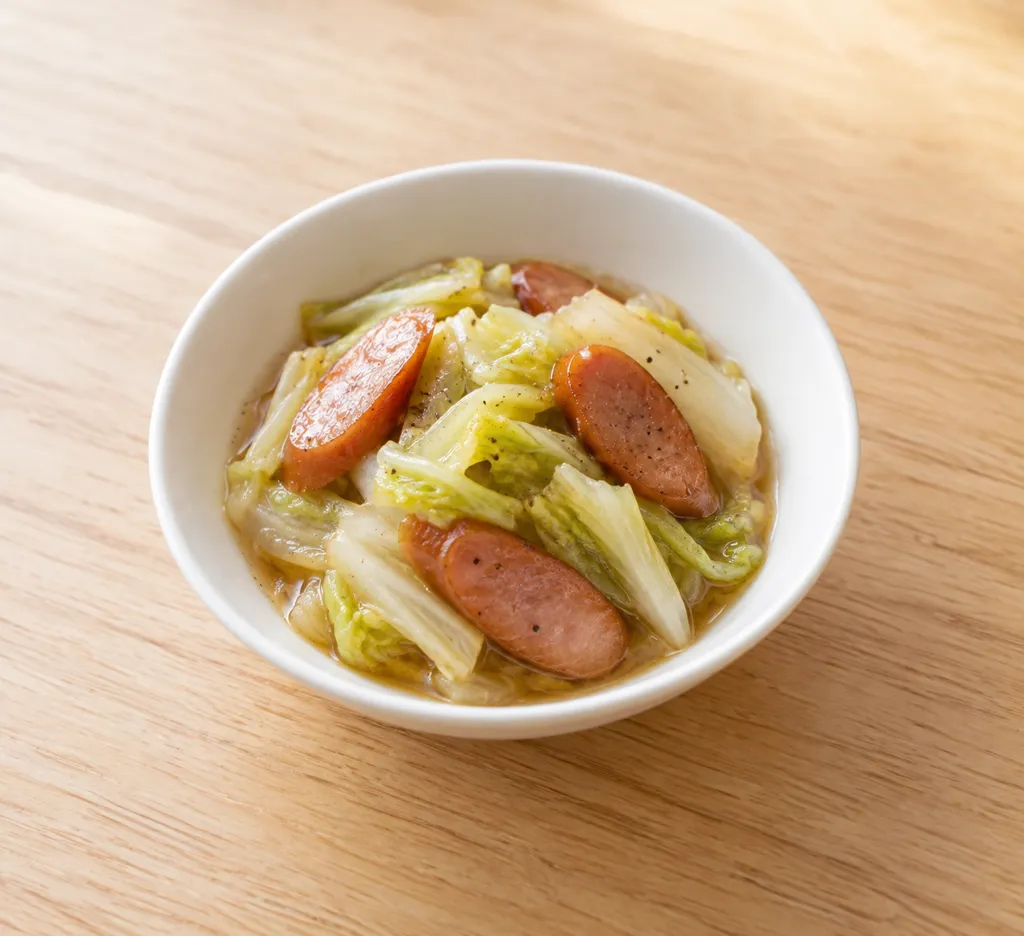 白菜とウインナーの中華蒸しの完成イメージ
