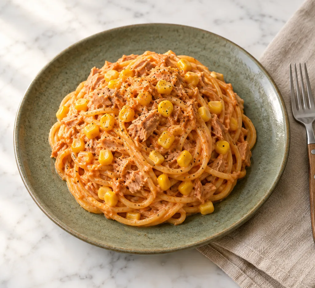 ツナととうもろこしのケチャップパスタの完成イメージ