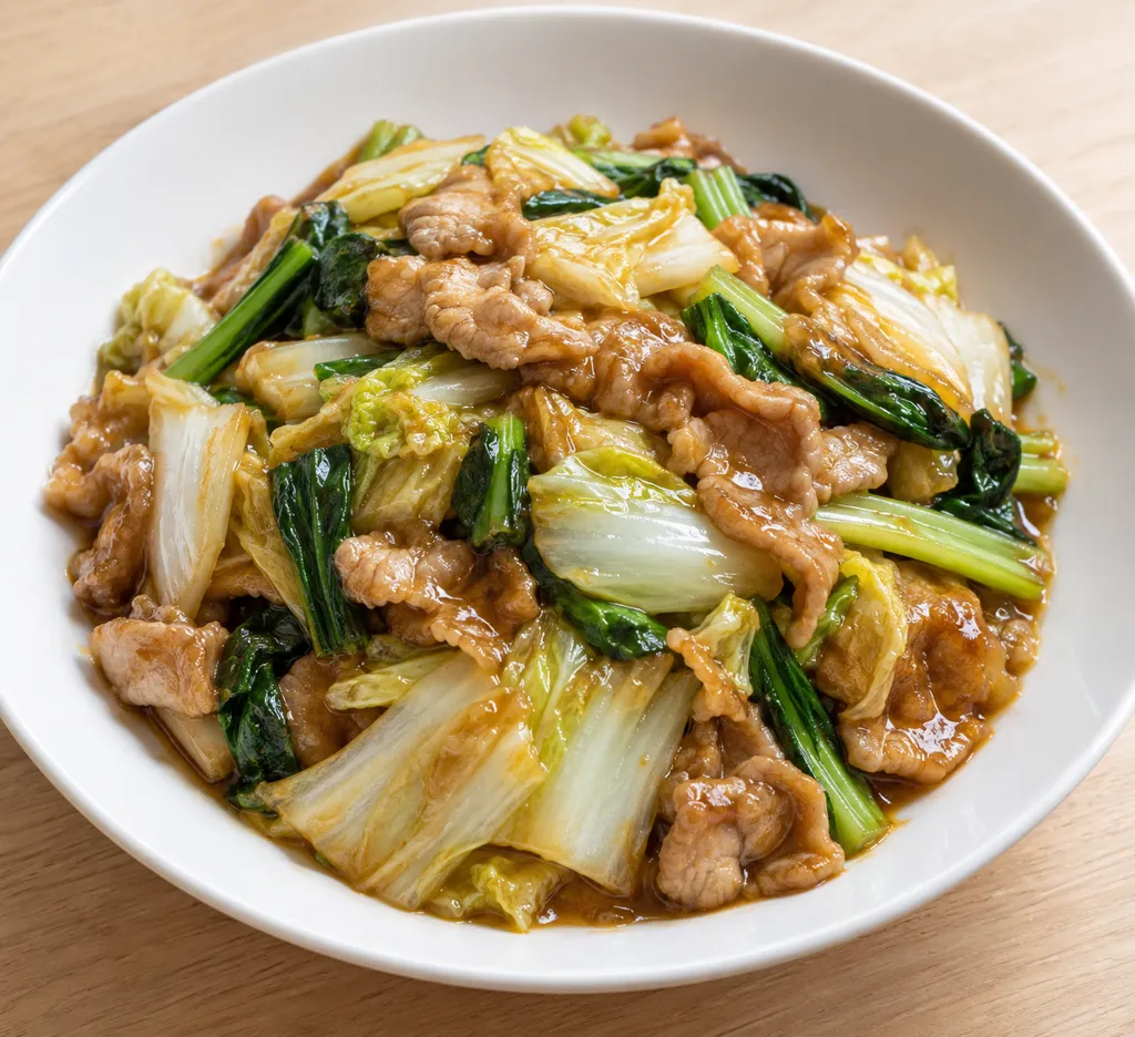 豚もも肉と白菜の甘辛味噌炒めの完成イメージ