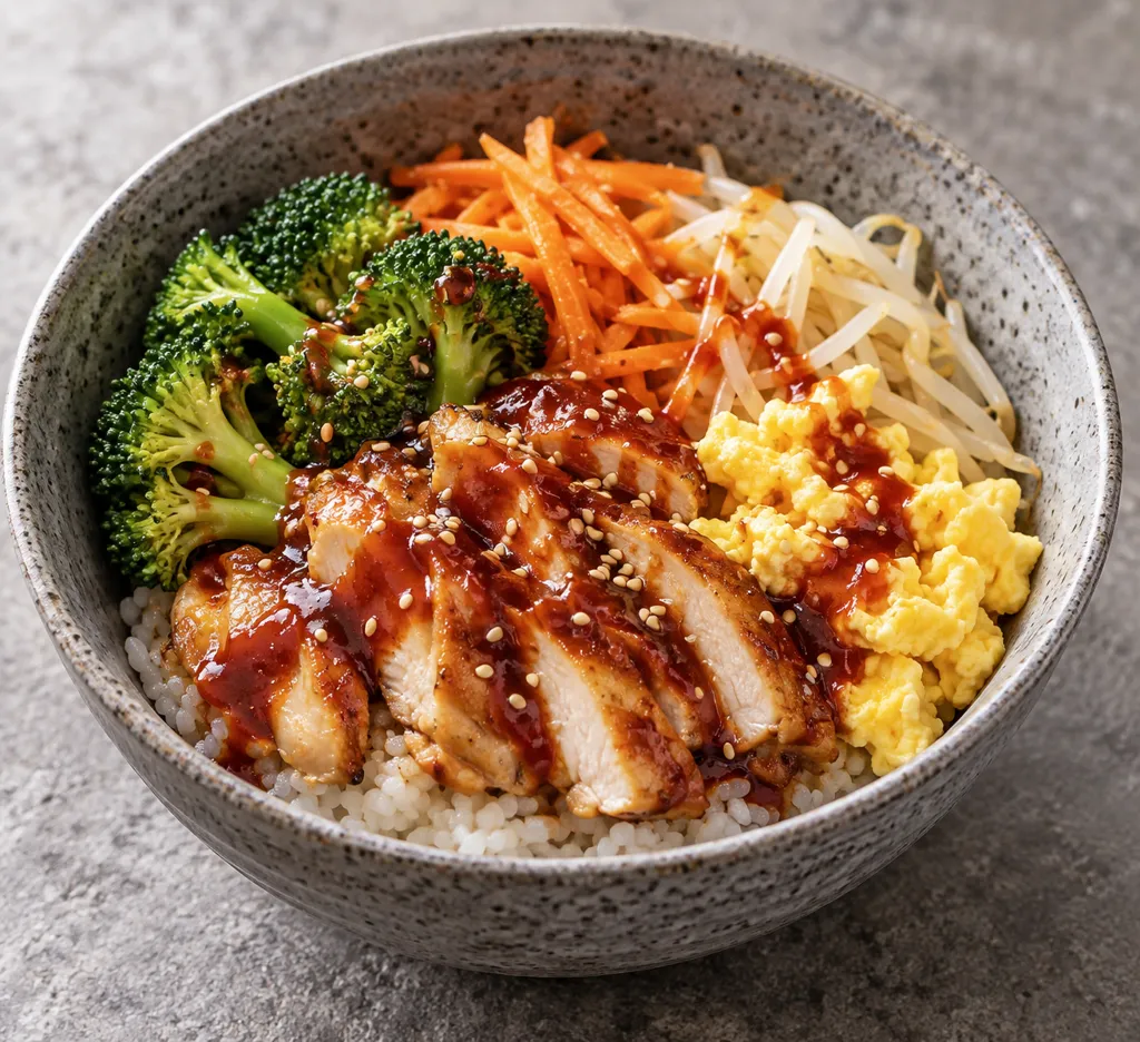 鶏むね肉とブロッコリーのビビンバの完成イメージ