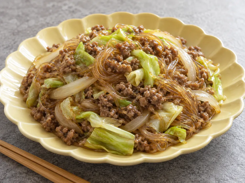 合いびき肉とキャベツの春巻き風炒めの完成イメージ