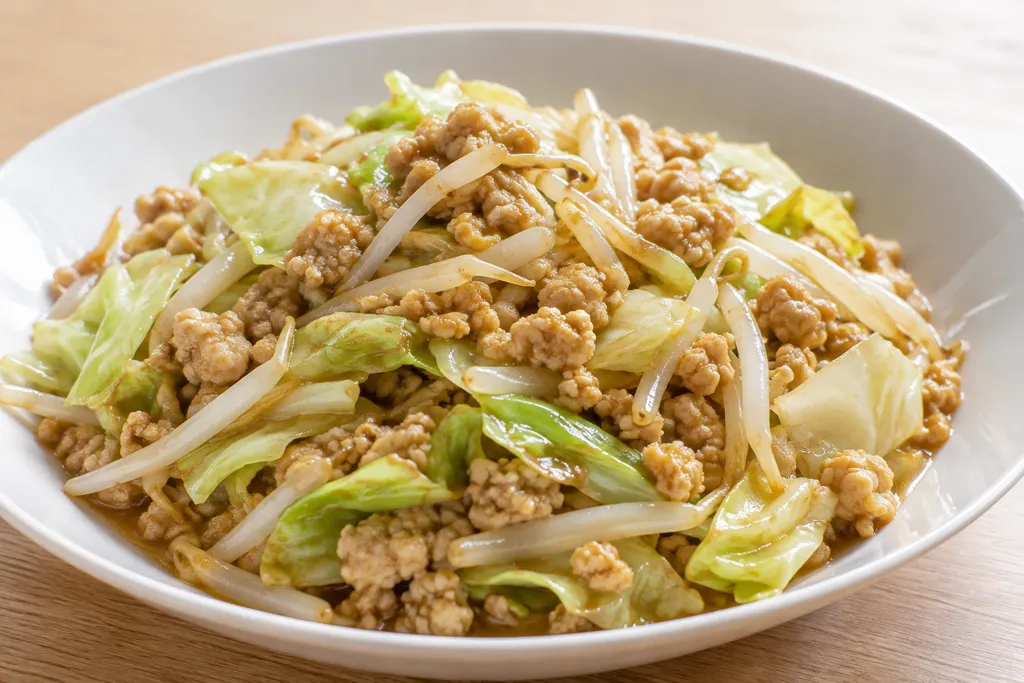 鶏ひき肉とキャベツの中華炒めの完成イメージ
