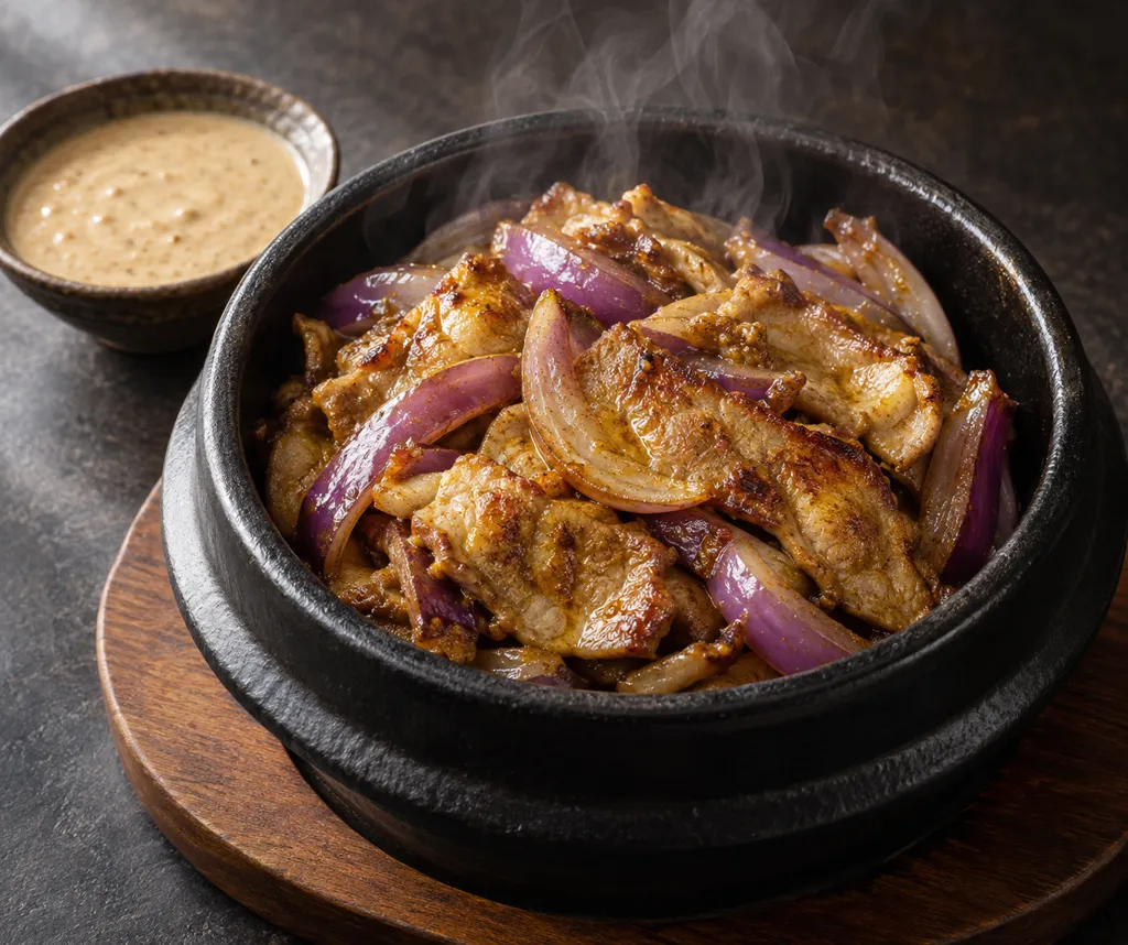 豚ロースと紫玉ねぎのサテ風ごまだれ焼きの完成イメージ