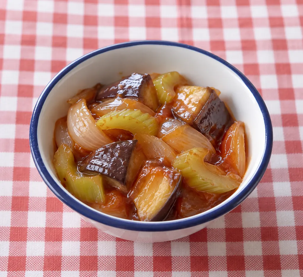 なすとセロリのケチャップ甘酢煮の完成イメージ