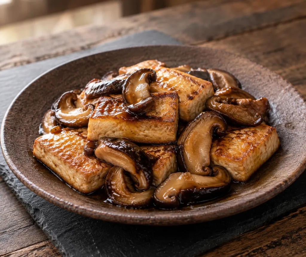 豆腐としいたけのにんにく醤油ステーキの完成イメージ