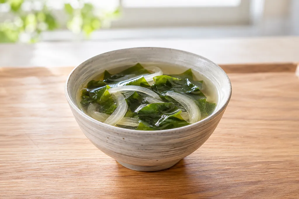 生わかめと玉ねぎの塩スープの完成イメージ