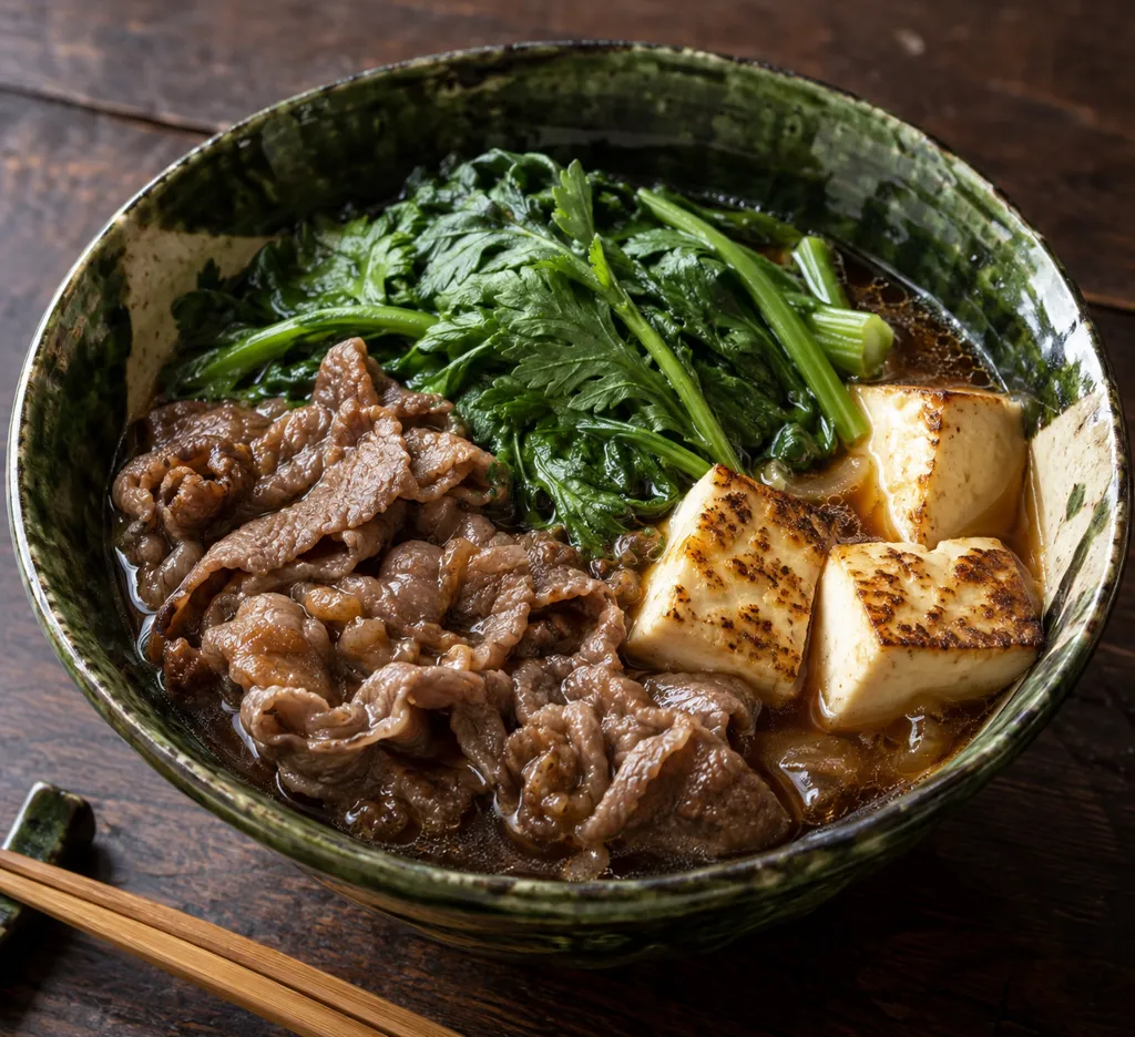 牛肉と春菊のすき煮の完成イメージ
