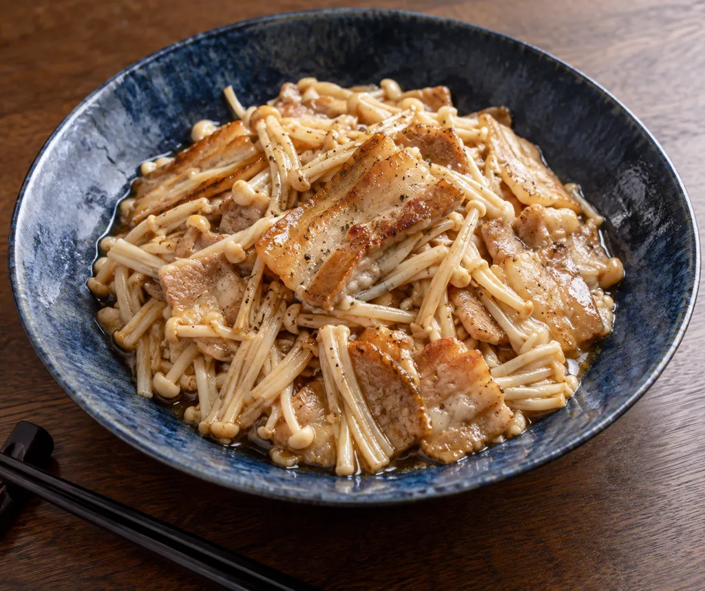 豚バラ肉とえのきのさっぱり醤油炒めの完成イメージ