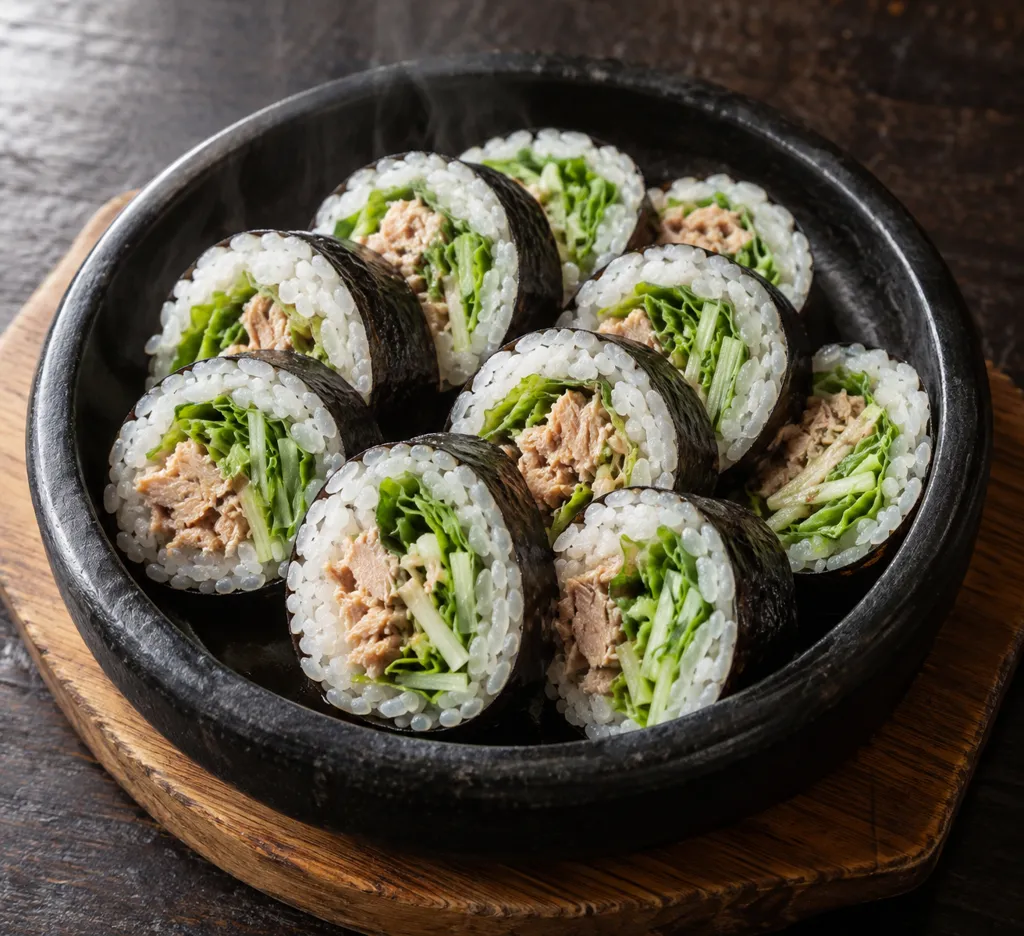 ごはんと水菜のツナキンパの完成イメージ