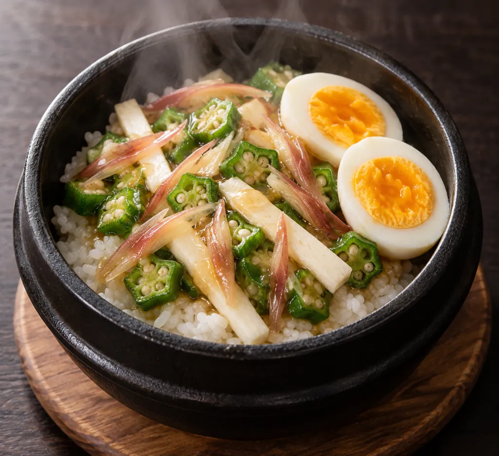オクラと長芋のナムル丼の完成イメージ