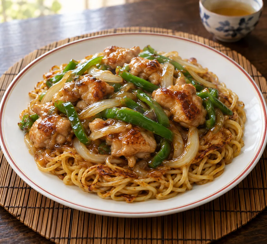 鶏もも肉とピーマンの中華あんかけ麺の完成イメージ