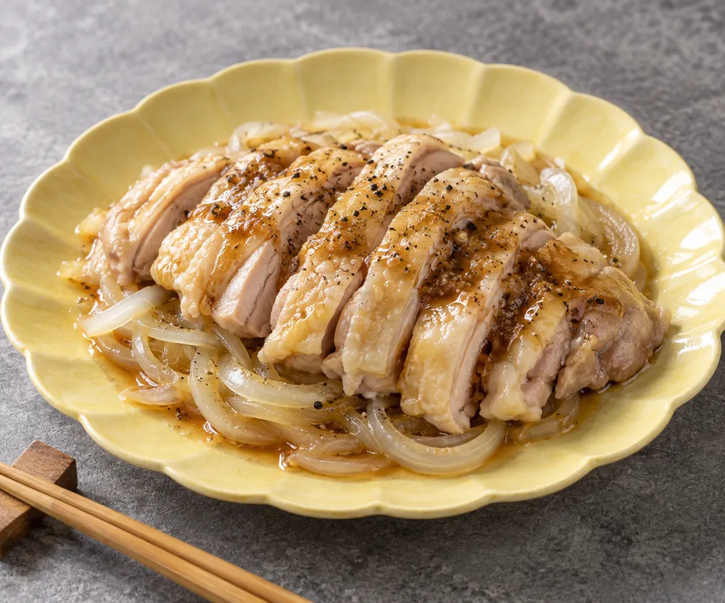 鶏もも肉と玉ねぎの中華蒸し鶏の完成イメージ