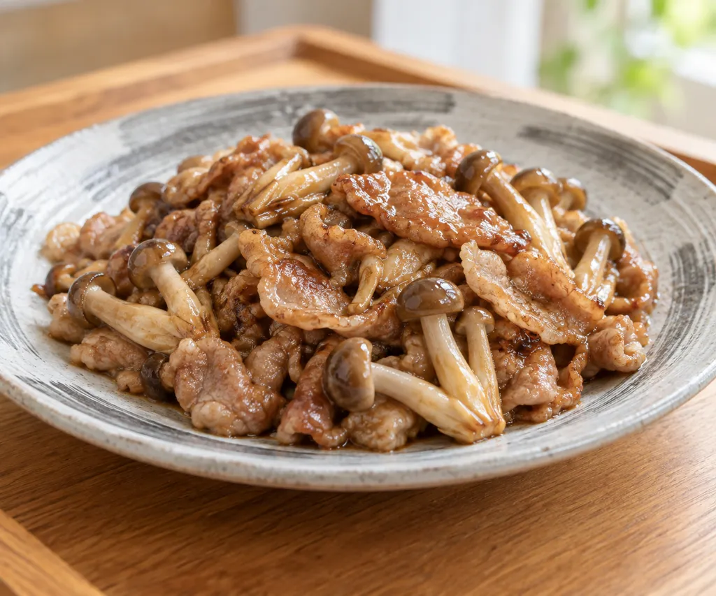 時短豚こま肉としめじのしょうが醤油炒めの完成イメージ