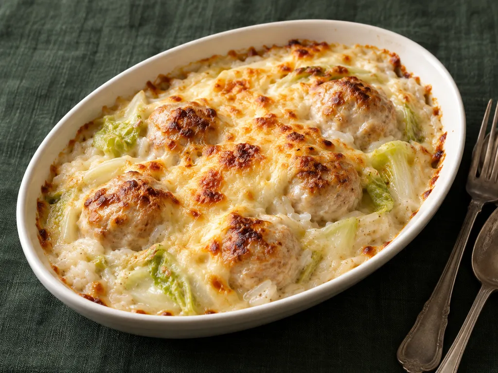 鶏団子と白菜のライスグラタンの完成イメージ