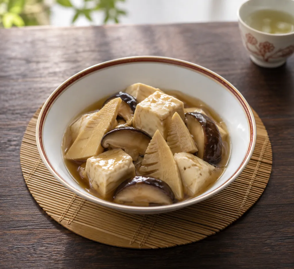 豆腐とたけのことしいたけの中華煮の完成イメージ
