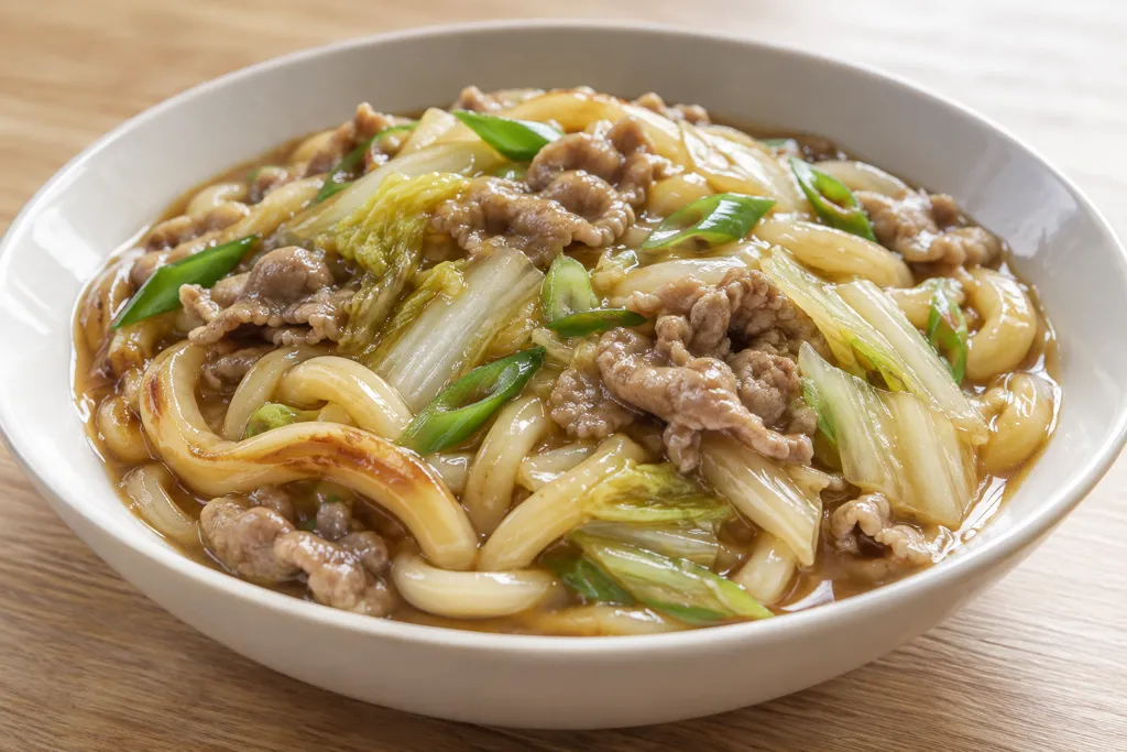 豚こま肉と白菜の中華あんかけうどんの完成イメージ