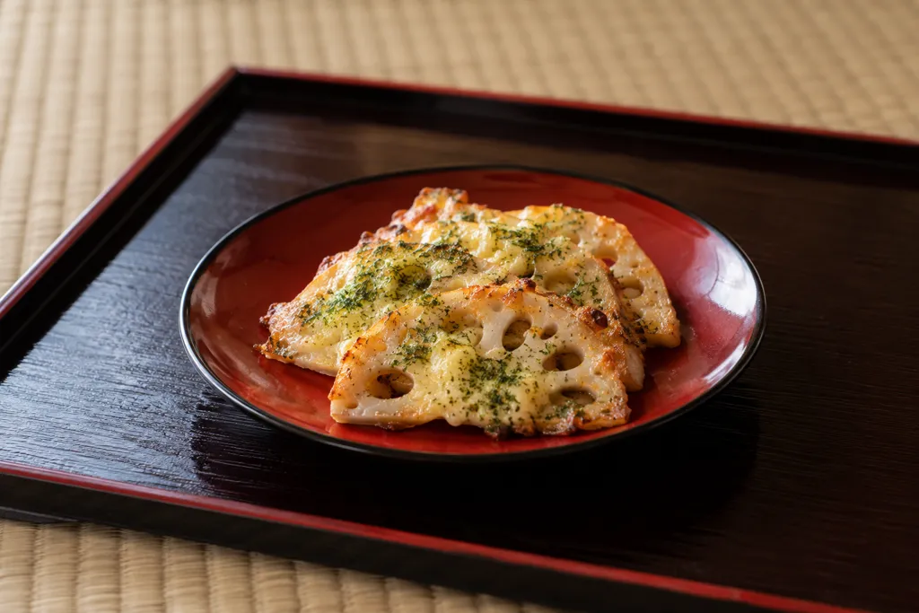 れんこんの青のりチーズ焼きの完成イメージ