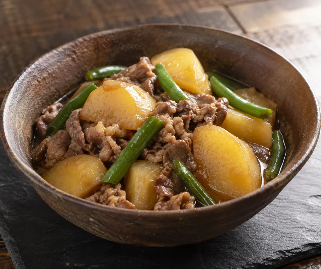 牛こま肉といんげんの肉じゃがの完成イメージ