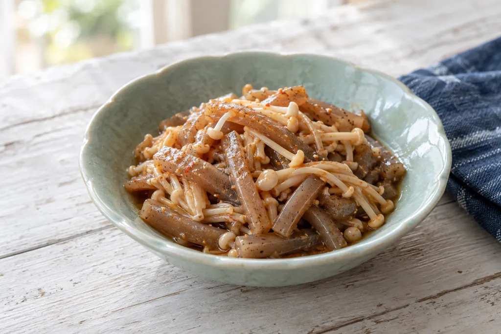 こんにゃくとえのきの七味炒りの完成イメージ