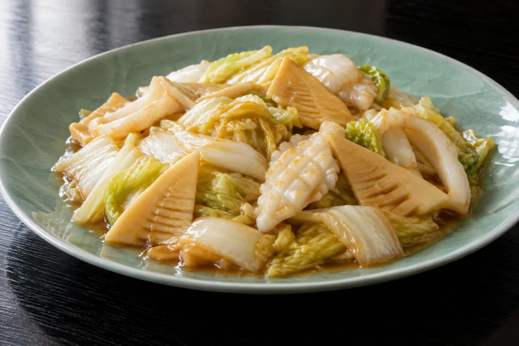 いかとたけのこの中華炒めの完成イメージ