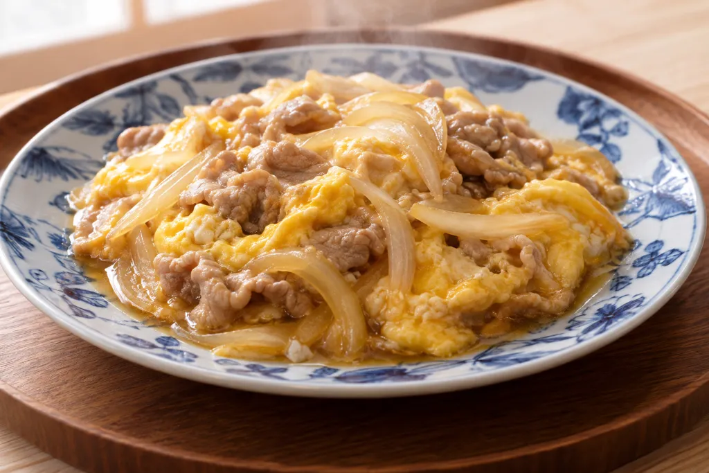 時短牛薄切り肉と玉ねぎの卵とじの完成イメージ