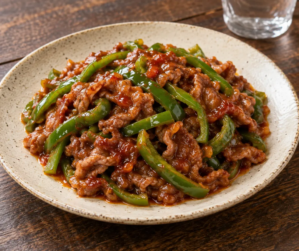 牛こま肉とピーマンの洋風甘辛炒めの完成イメージ