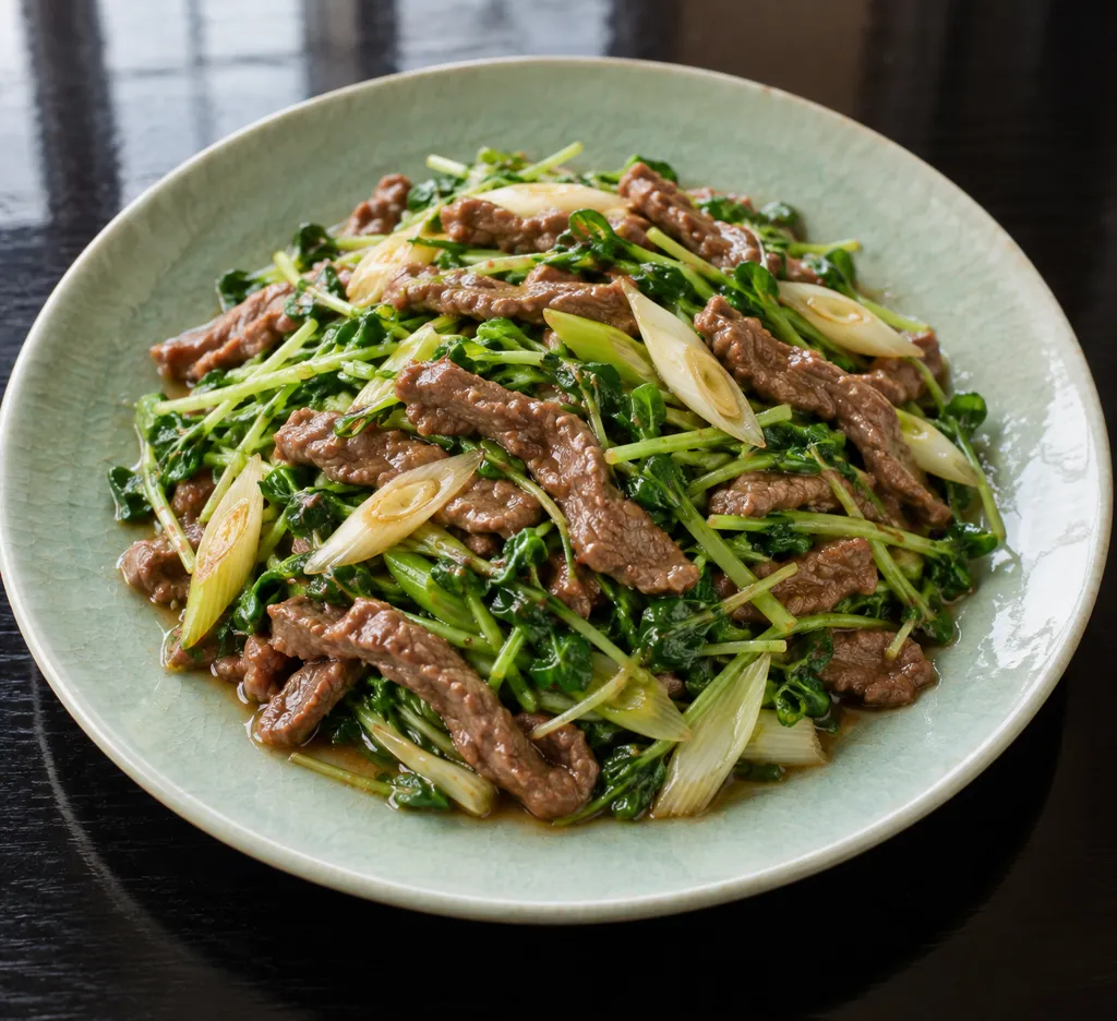 牛もも肉と豆苗のねぎ炒めの完成イメージ